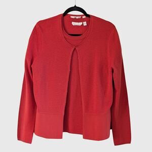 Hugo Boss 2pc SET Merino Wool Twinset XL Orange Red Cardigan Sweater Shell Set